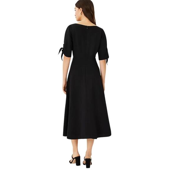 Women’s Linen Blend Black Midi Dress Coastal Minimalist OldMoney work to evening - Picture 2 of 14